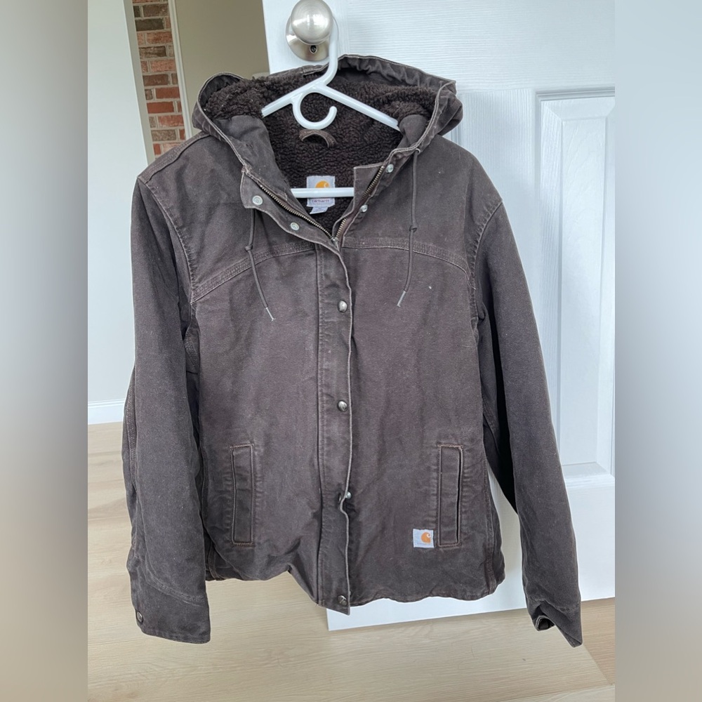 Carhartt Sandstone Berkley Fleece Lined Hooded Jacket in Brown size Medium